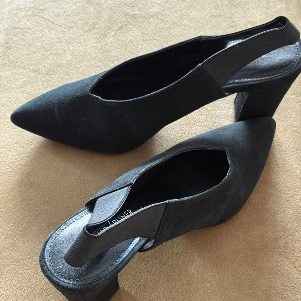 Donald Pliner Black Suede High Heel Sling-back Pointed Toe Pumps Size 9.5 Med